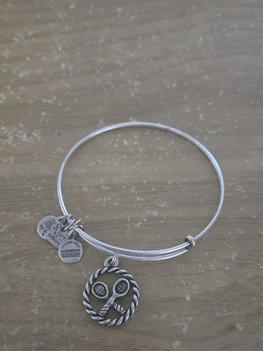 Alex and Ani- Silver Tennis Racket Charm Bangle Bracelet - Picture 1 of 1